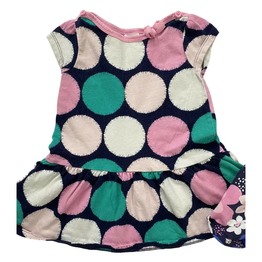 GYMBOREE Pink Blue Print Dress Set of 2 12-18 Months Floral Polka Dots